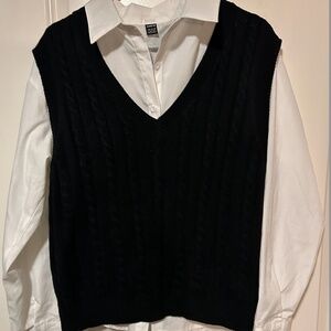 Black Knit Vest & Traditional White Colored Button Down Shirt